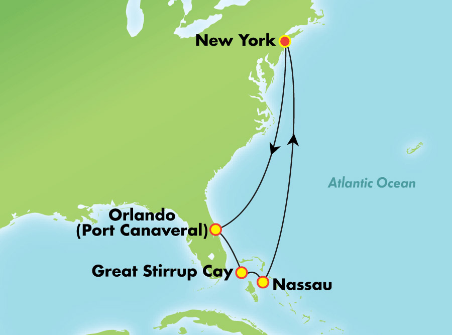NYC to Nassau Itin Map